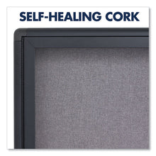 Load image into Gallery viewer, Enclosed Indoor Fabric Bulletin Board with Two Hinged Doors, 48" x 36", Gray Surface, Graphite Gray Aluminum Frame