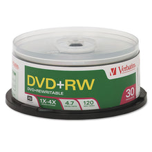 Load image into Gallery viewer, DVD+RW Rewritable Disc, 4.7 GB, 4x, Spindle, Silver, 30/Pack
