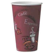 Load image into Gallery viewer, Paper Hot Drink Cups in Bistro Design, 16 oz, Maroon, 300/Carton
