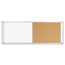 Load image into Gallery viewer, Cubicle Workstation Dry Erase Board, Combo Magnetic Dry Erase/Bulletin, 48" x 18", Tan/White Surface, Satin Aluminum Frame
