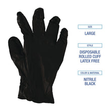 Load image into Gallery viewer, 396 Series Disposable General-Purpose Nitrile Gloves, Powder-Free, Large, 4.4 mil Thick, 9.5" Long, Black, 100/Box
