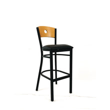 Load image into Gallery viewer, Circle Series Barstool, Supports Up to 300 lb, 28.5" Seat Height, Black Seat, Natural Back, Black Base
