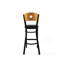 Load image into Gallery viewer, Circle Series Barstool, Supports Up to 300 lb, 28.5" Seat Height, Black Seat, Natural Back, Black Base
