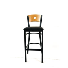Load image into Gallery viewer, Circle Series Barstool, Supports Up to 300 lb, 28.5" Seat Height, Black Seat, Natural Back, Black Base
