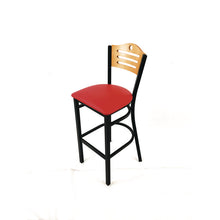 Load image into Gallery viewer, Eagle Series Barstool, Supports Up to 300 lb, 28.5" Seat Height, Red Seat, Natural Back, Black Base
