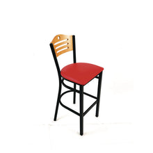 Load image into Gallery viewer, Eagle Series Barstool, Supports Up to 300 lb, 28.5" Seat Height, Red Seat, Natural Back, Black Base
