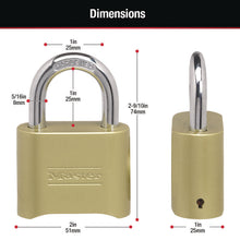 Load image into Gallery viewer, Resettable Combination Padlock, 2" Wide, Brass

