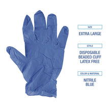 Load image into Gallery viewer, 380 Series Disposable General-Purpose Nitrile Gloves, Powder-Free, X-Large, 4 mil Thick, 9.5" Long, Blue, 100/Box
