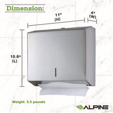 Load image into Gallery viewer, Horizontal C-Fold/Multi-Fold Paper Towel Dispenser, 10.2 x 4 x 11.2, Brushed Nickel
