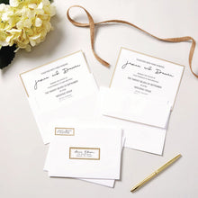 Load image into Gallery viewer, Invitation Cards with Metallic Border, Inkjet/Laser, 80 lb, 5 x 7, Matte White, 2 Cards/Sheet, 15 Sheets/Pack
