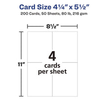 Load image into Gallery viewer, Printable Postcards, Laser, 80 lb, 4.25 x 5.5, Matte White, 200 Cards, 4 Cards/Sheet, 50 Sheets/Box
