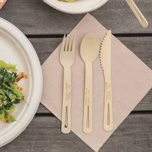 Load image into Gallery viewer, Bamboo Cutlery, Fork/Knife/Napkin/Spoon, Paper, Natural, 250/Carton
