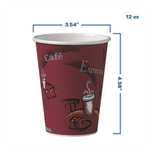Load image into Gallery viewer, Paper Hot Drink Cups in Bistro Design, 12 oz, Maroon, 300/Carton

