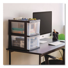 Load image into Gallery viewer, 2-Compartment Desktop Stackable Storage Drawer, 12.17 x 14.33 x 16.77, Black/Translucent White
