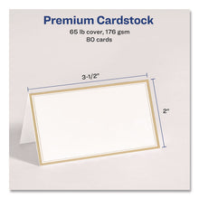 Load image into Gallery viewer, Matte White Metallic Gold Border Tent Cards, 3.5 x 2, 4 Cards/Sheet, 20 Sheets/Pack
