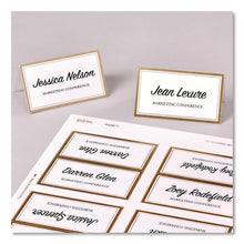 Load image into Gallery viewer, Matte White Metallic Gold Border Tent Cards, 3.5 x 2, 4 Cards/Sheet, 20 Sheets/Pack
