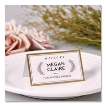 Load image into Gallery viewer, Matte White Metallic Gold Border Tent Cards, 3.5 x 2, 4 Cards/Sheet, 20 Sheets/Pack
