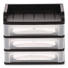 Load image into Gallery viewer, Small Three-Drawer Desktop Storage, 3 Sections, 9.13 x 6.88 x 8.13, Black/Clear
