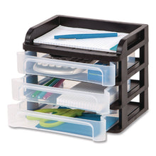 Load image into Gallery viewer, Small Three-Drawer Desktop Storage, 3 Sections, 9.13 x 6.88 x 8.13, Black/Clear
