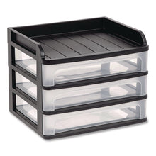 Load image into Gallery viewer, Small Three-Drawer Desktop Storage, 3 Sections, 9.13 x 6.88 x 8.13, Black/Clear
