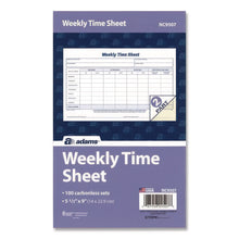 Load image into Gallery viewer, Weekly Time Sheets, Two-Part Carbonless, 8.5 x 5.5, 100 Forms Total
