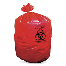 Load image into Gallery viewer, Healthcare Biohazard Printed Low-Density Can Liners, Biohazard, 45 gal, 1.3 mil, 40 x 46, Red, Flat Pack, 200/Carton
