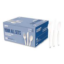 Load image into Gallery viewer, Mediumweight Plastic Cutlery, Fork/Knife/Spoon, Plastic, White, 100/Pack
