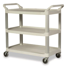 Load image into Gallery viewer, Xtra Utility Cart with Open Sides, Plastic, 3 Shelves, 300 lb Capacity, 40.63" x 20" x 37.81", Off-White
