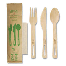 Load image into Gallery viewer, Bamboo Cutlery, Fork/Knife/Napkin/Spoon, Paper, Natural, 250/Carton
