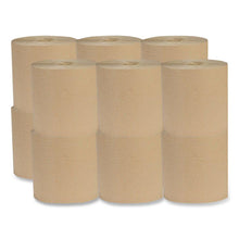 Load image into Gallery viewer, Recycled Hardwound Paper Towels, 1-Ply, 8" x 600 ft, 1.6 Core, Kraft, 12 Rolls/Carton
