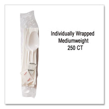 Load image into Gallery viewer, Mediumweight Cutlery Kit, Fork/Knife/Napkin/Pepper/Salt/Spoon, Plastic, White, 250/Carton

