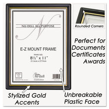 Load image into Gallery viewer, EZ Mount Document Frame with Trim Accent and Plastic Face, Plastic, 8.5 x 11 Insert, Black/Gold
