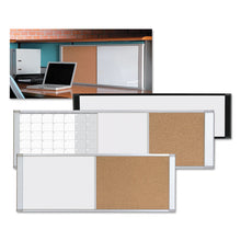 Load image into Gallery viewer, Cubicle Workstation Dry Erase Board, Combo Magnetic Dry Erase/Bulletin, 48" x 18", Tan/White Surface, Satin Aluminum Frame
