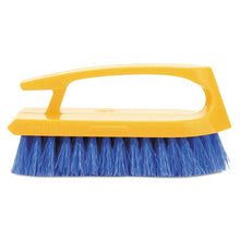 Load image into Gallery viewer, Iron-Shaped Handle Scrub Brush, Blue Polypropylene Bristles, 6" Brush, 6" Yellow Plastic Handle
