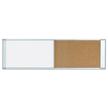 Load image into Gallery viewer, Cubicle Workstation Dry Erase Board, Combo Magnetic Dry Erase/Bulletin, 48" x 18", Tan/White Surface, Satin Aluminum Frame

