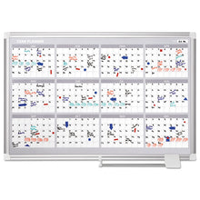 Load image into Gallery viewer, Magnetic Dry Erase Calendar Board, Four-Month Planning/Scheduling, 36" x 24", White Surface, Satin Aluminum Frame
