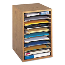 Load image into Gallery viewer, Wood Vertical Desktop Sorter, 11 Compartments, 10.63 x 11.88 x 16, Medium Oak
