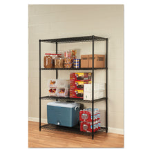 Load image into Gallery viewer, NSF Certified Industrial Four-Shelf Wire Shelving Kit, 48"w x 24"d x 72"h, Black
