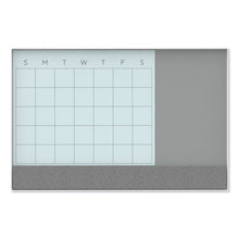 Load image into Gallery viewer, 3N1 Magnetic Glass Dry Erase Combo Board, Monthly Planning, 36 x 24 (Actual Size: 35" x 23"), Gray/White Surface, White Frame
