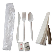 Load image into Gallery viewer, Mediumweight Cutlery Kit, Fork/Knife/Napkin/Pepper/Salt/Spoon, Plastic, White, 250/Carton
