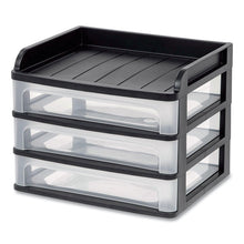 Load image into Gallery viewer, Small Three-Drawer Desktop Storage, 3 Sections, 9.13 x 6.88 x 8.13, Black/Clear
