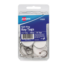 Load image into Gallery viewer, Key Tags with Split Ring, 1.25" dia, White, 50/Pack
