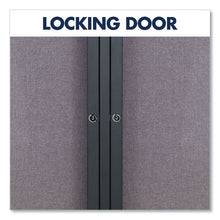 Load image into Gallery viewer, Enclosed Indoor Fabric Bulletin Board with Two Hinged Doors, 48" x 36", Gray Surface, Graphite Gray Aluminum Frame
