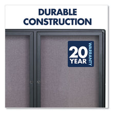 Load image into Gallery viewer, Enclosed Indoor Fabric Bulletin Board with Two Hinged Doors, 48" x 36", Gray Surface, Graphite Gray Aluminum Frame
