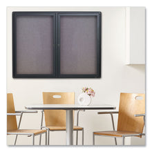 Load image into Gallery viewer, Enclosed Indoor Fabric Bulletin Board with Two Hinged Doors, 48" x 36", Gray Surface, Graphite Gray Aluminum Frame
