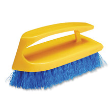 Load image into Gallery viewer, Iron-Shaped Handle Scrub Brush, Blue Polypropylene Bristles, 6" Brush, 6" Yellow Plastic Handle
