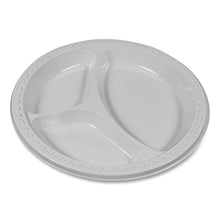 Load image into Gallery viewer, Plastic Dinnerware, 3-Compartment Plates, 9" dia, White, 125/Pack
