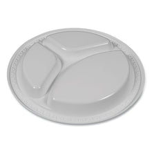 Load image into Gallery viewer, Plastic Dinnerware, 3-Compartment Plates, 9" dia, White, 125/Pack

