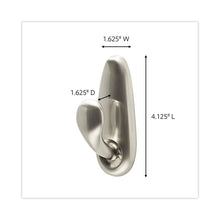 Load image into Gallery viewer, Adhesive Mount Metal Hook, Large, Brushed Nickel Finish, 5 lb Capacity, 1 Hook and 2 Strips/Pack

