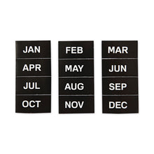 Load image into Gallery viewer, Heavy-Duty Board Magnet Labels, Months of the Year (January-December), 1" Tall, White Characters, Black Background, 12/Pack
